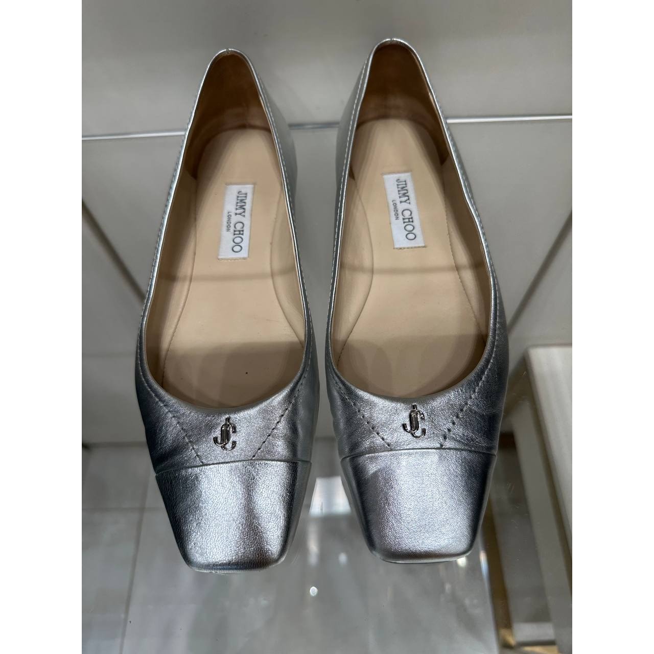 Jimmy Choo Silver Metallic Leather Ballet Flats Sz.40 Pre-owned