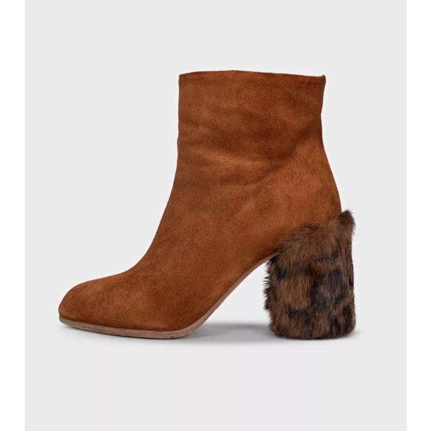 Miu Miu Suede Ankle Boots with Chic Fur Heel, Size 35 Pre-owned