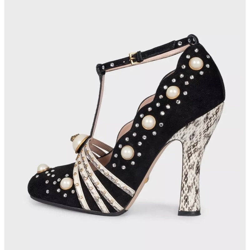 Gucci Ofelia Black Suede Heels - Size 38.5 pre-owned