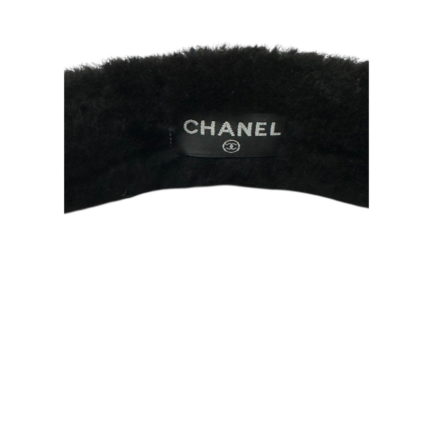 Chanel 2025 CC Shearling Black & White Earmuffs Pre-owned
