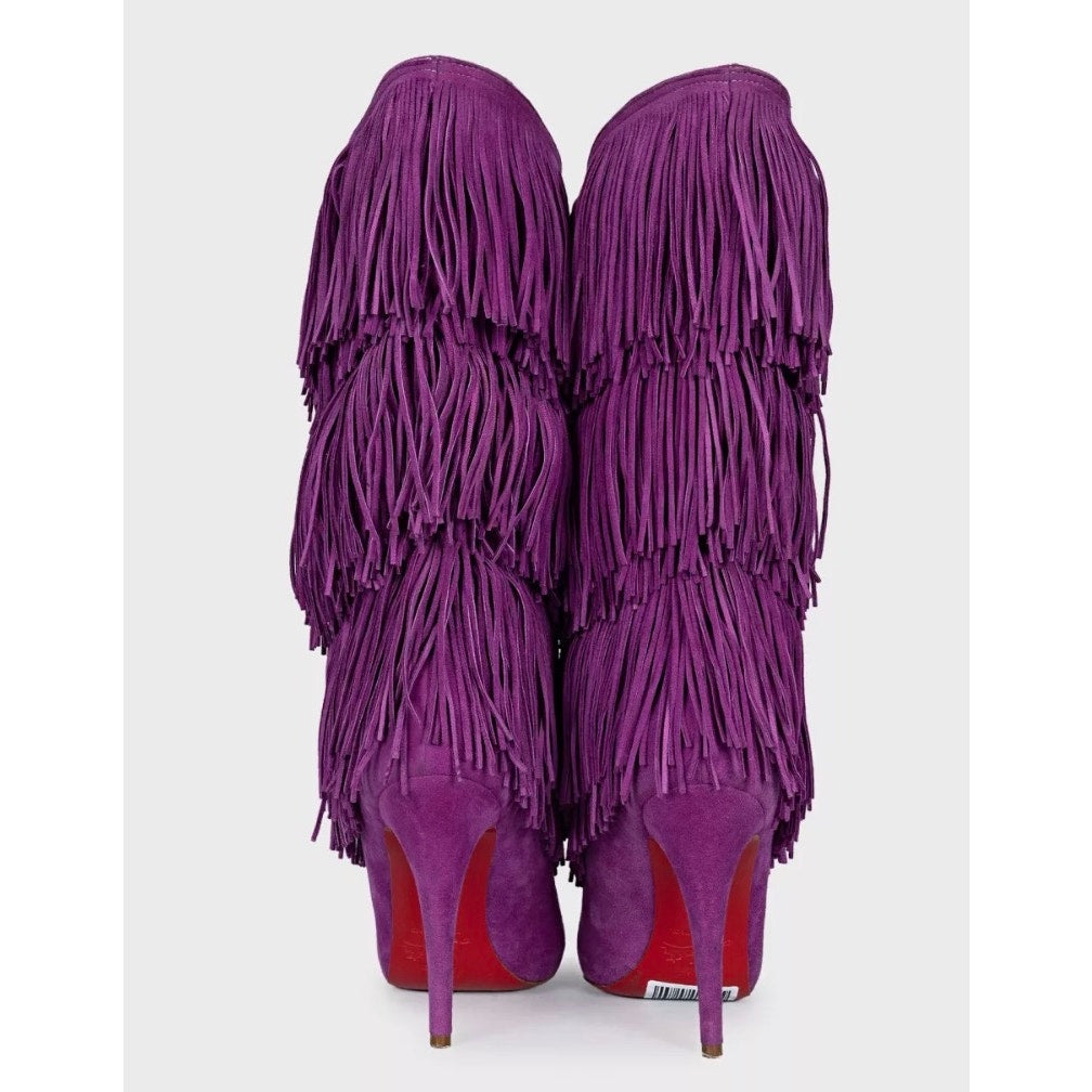 Christian Louboutin Purple Suede Stiletto Fringe Boots Sz.37 Pre-owned