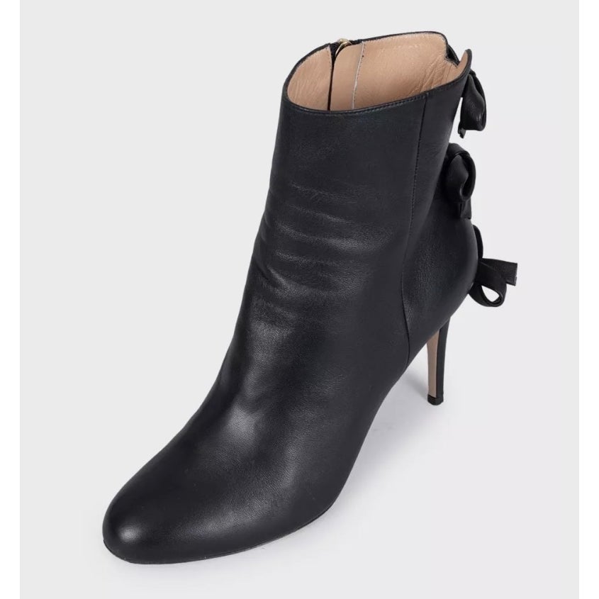 Valentino Black Leather Bow Ankle Boots Stiletto EU 40 Pre-owned
