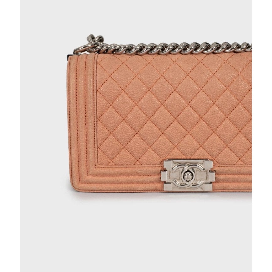 Authentic Chanel Boy Medium Brown Leather Crossbody Bag Pre-owned