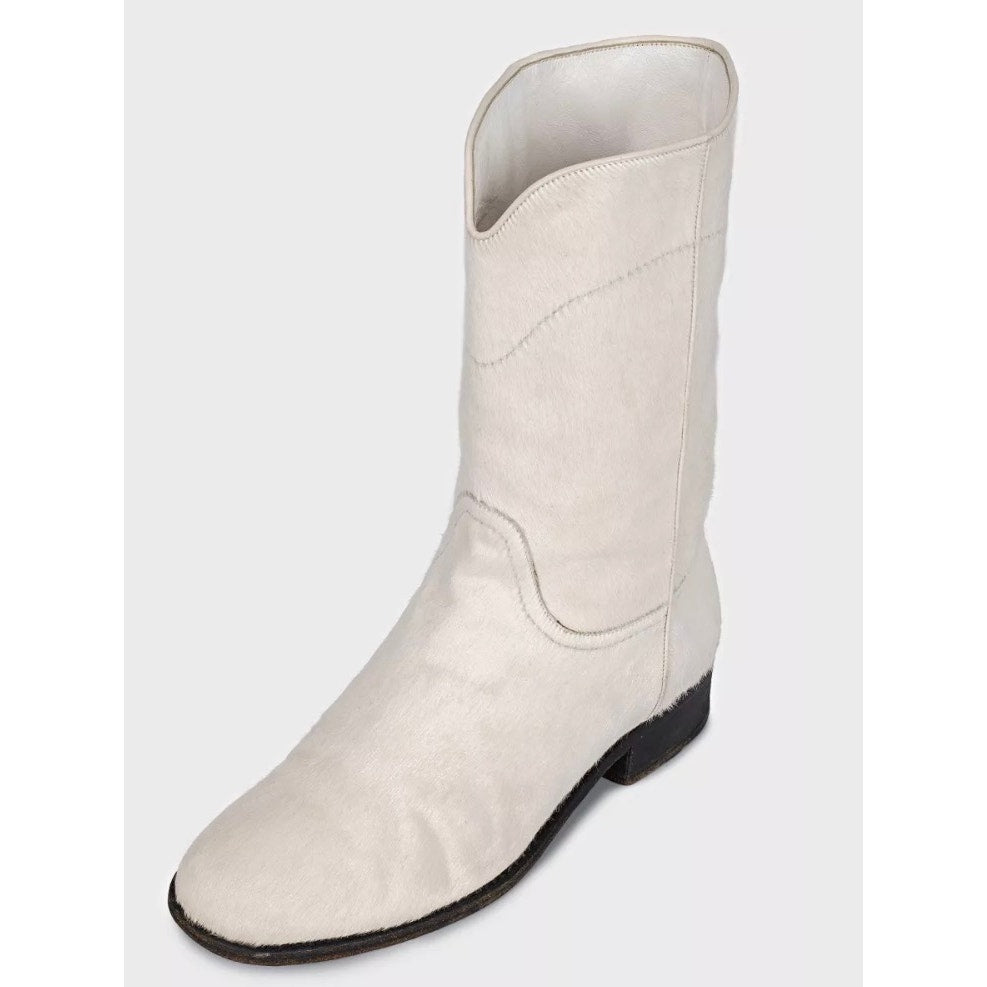 Elegant Chanel White Textured Leather Logo Boots - EU 38 Pre-owned