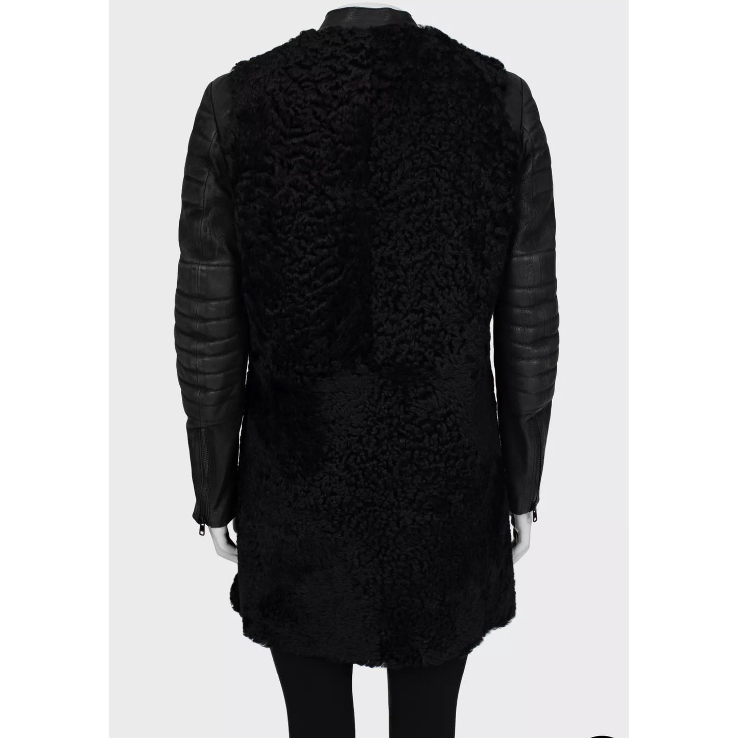 Celine Black Shearling Leather Sleeves Coat Sz.IT40/S Pre-owned