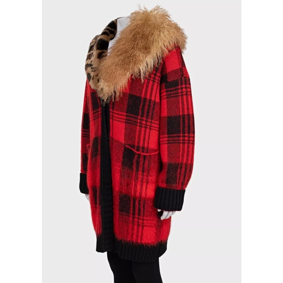 Roberto Cavalli Red Checkered Wool Mohair Cardigan Sz.40/S Pre-owne