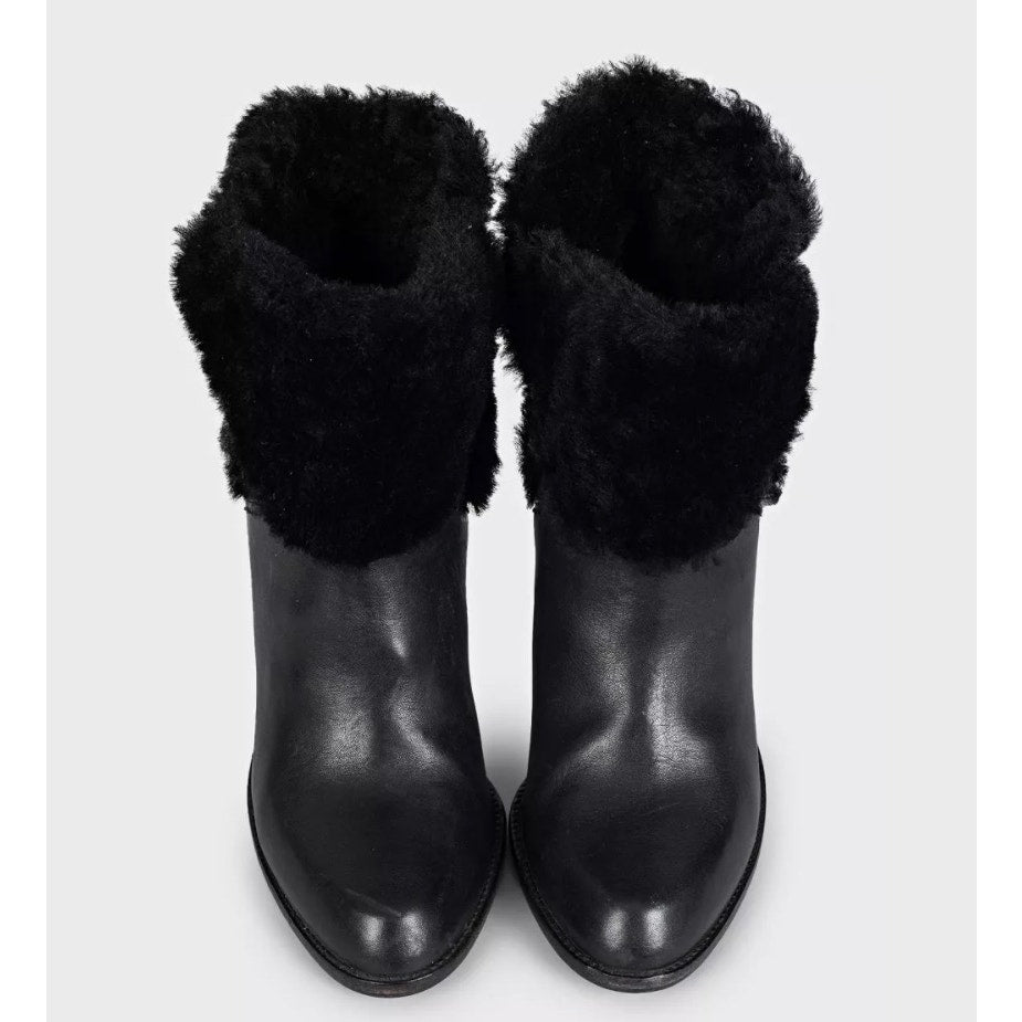 Christian Dior Black Leather Fur Trim Heel Ankle Boots 38.5 Pre-owned