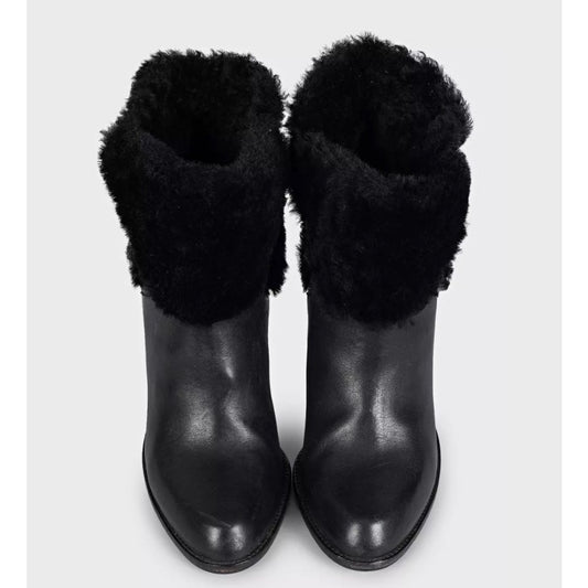 Christian Dior Black Leather Fur Trim Heel Ankle Boots 38.5 Pre-owned