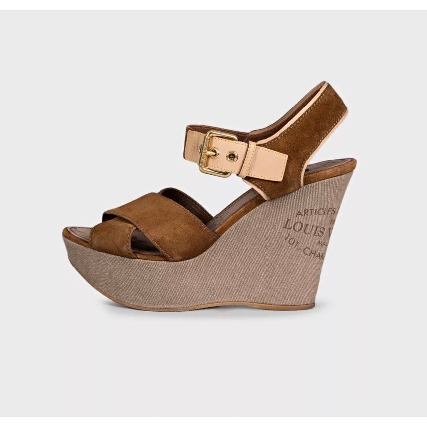 Louis Vuitton Brown Suede Monogram Platform Sandals EU 41 Pre-owned
