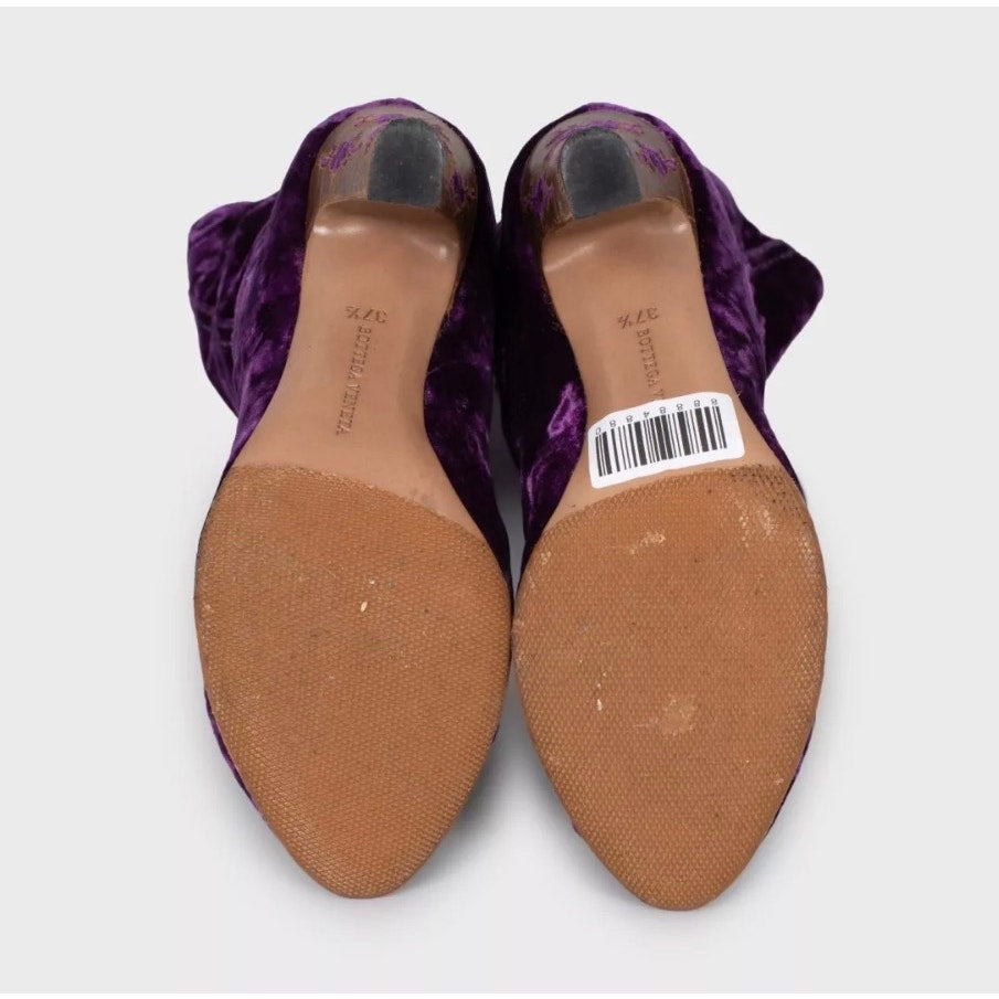 Bottega Veneta Purple Velvet Boots Block Heel Sz 37.5 Pre-owned