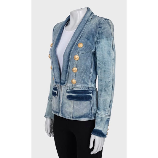 Balmain Double-Breasted Blue Denim Jacket - Size 38 pre-owned