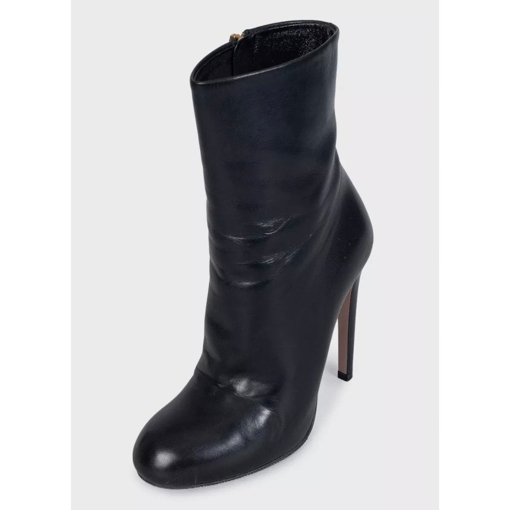 Gucci Black Leather Ankle Boots with Gold Hardware Sz.34.5 Pre-owned