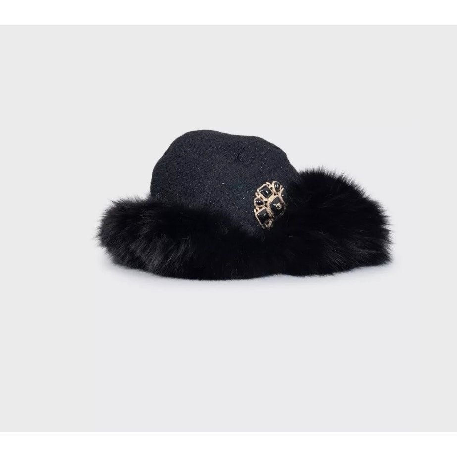 Chanel Black Faux Fur & Wool Hat Sz.57 Pre-owned