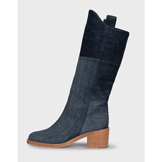 Chanel Denim Logo Boots - Chic Blue Ankle Booties Size 37.5 Pre-owned