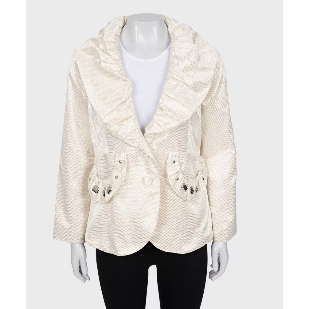 Chloé White Fitted Jacket with Voluminous Collar Sz.40 Pre-owned