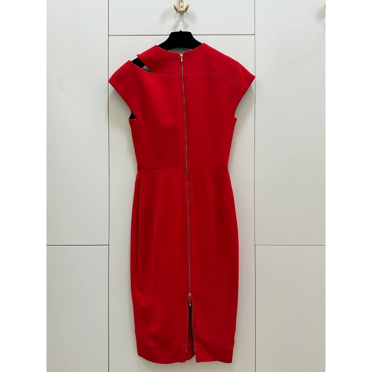 Victoria Beckham Red Silk Wool Asymmetric Midi Dress Sz38/US 6 Pre-owned