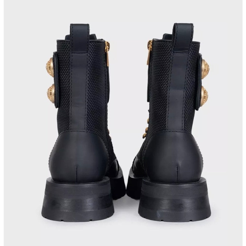 Balmain Leather Ankle Boots with Gold-Tone Buttons Sz.38 pre-owned
