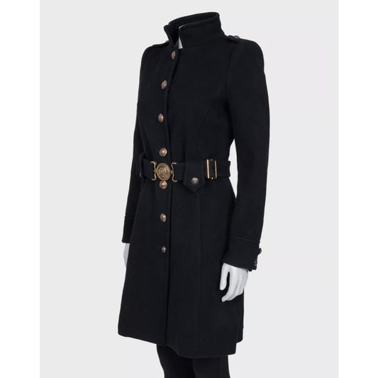 Roberto Cavalli Black Wool & Cashmere Belted Coat Sz.40/ S Pre-owned