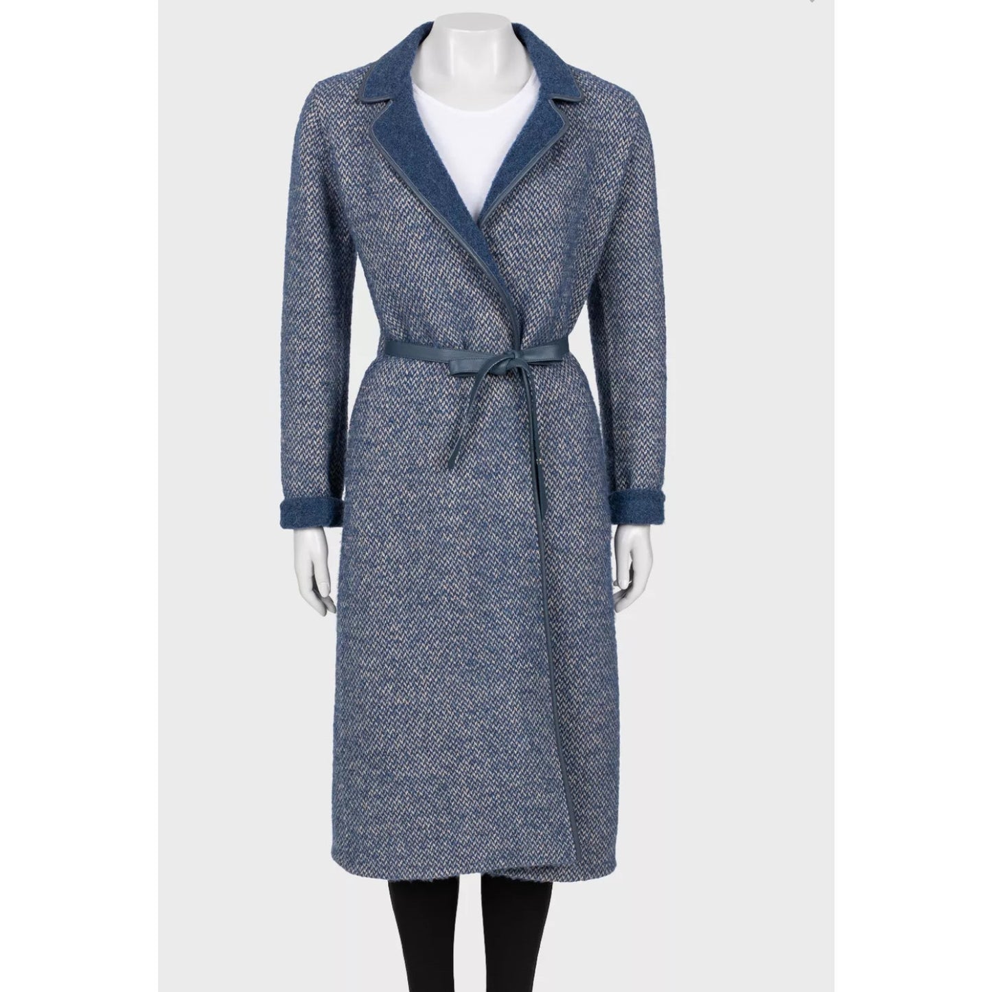 Loro Piana Blue Wool & Alpaca Belted Coat Sz. 40 Pre-owned