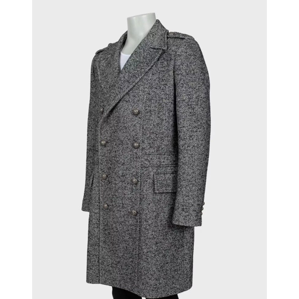 Balmain Men's Wool Blend Printed Overcoat Long Coat IT 56 3XL Pre-owned