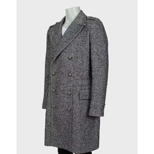 Balmain Men's Wool Blend Printed Overcoat Long Coat IT 56 3XL Pre-owned