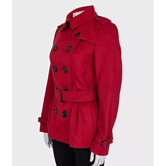 Burberry Red Wool Cashmere Belted Coat UK10 Pre-owned