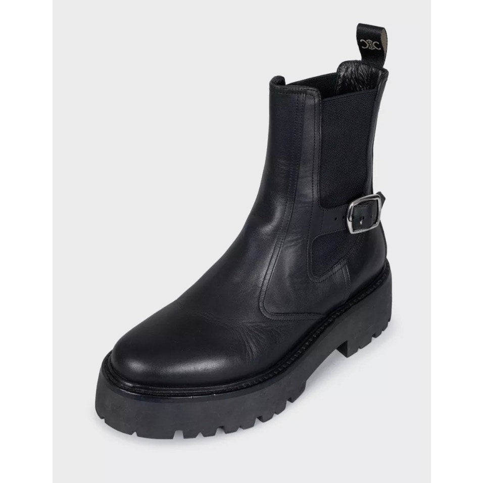 Celine Black Leather Boots with Silver Buckle - EU 39 Pre-owned