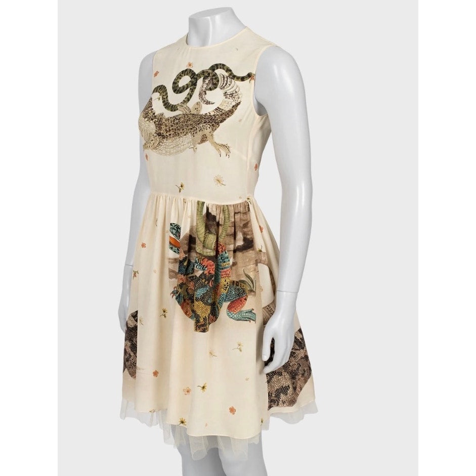 Red Valentino Beige Silk Dress with Tulle - Size L (IT44) Pre-owned