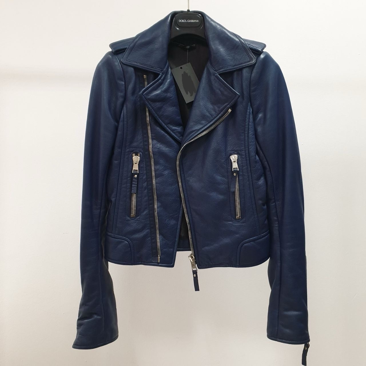 Balenciaga Navy Blue Leather Jacket Sz.36 Pre-owned