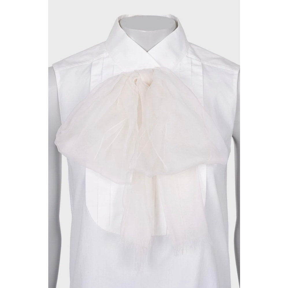 Chanel Vintage White Bow Blouse - Size FR36/S Pre-owned