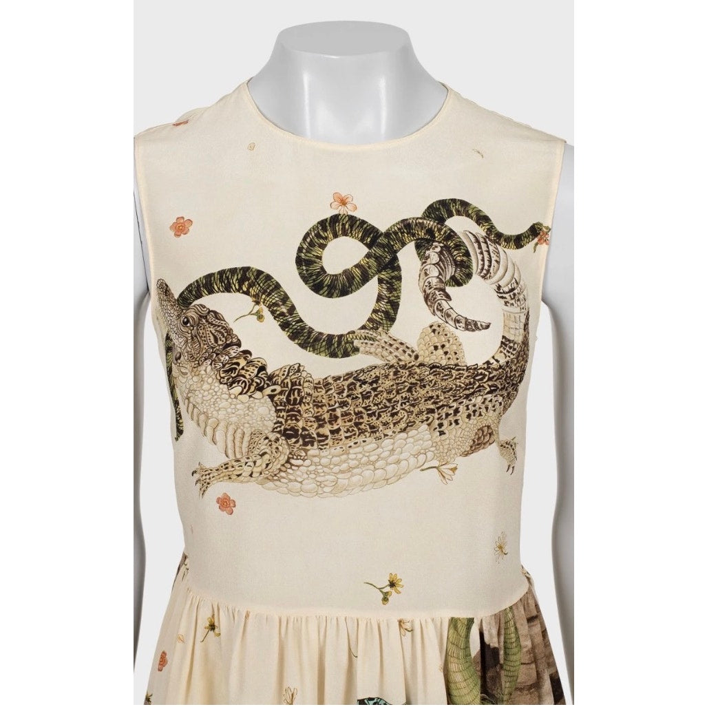 Red Valentino Beige Silk Dress with Tulle - Size L (IT44) Pre-owned