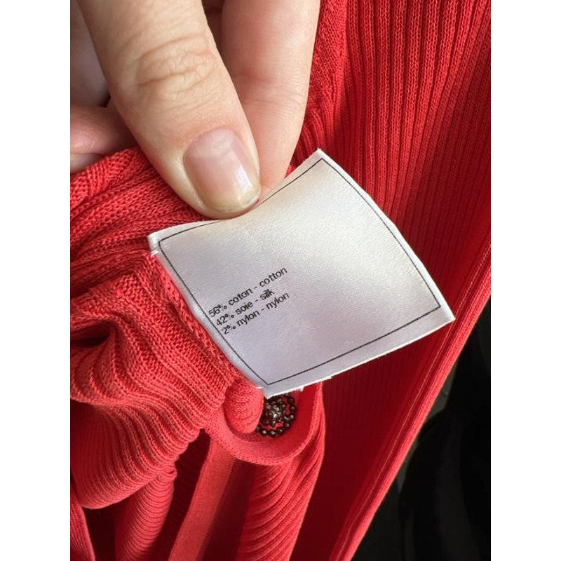 CHANEL Red Silk Cotton Blend Fitted Long Cardigan FR 38 M Pre-owned
