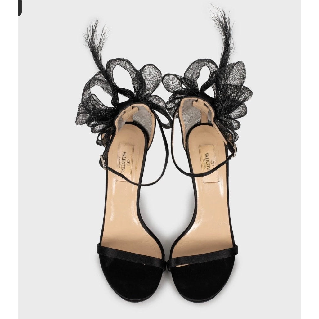 Valentino Black Suede Bow Stiletto Sandals Size 39 pre-owned