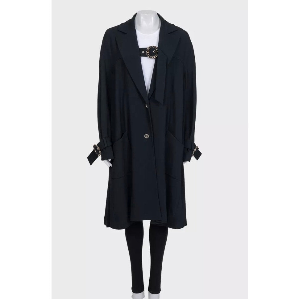 NWOT Chanel Black Coat with Gold Strap Details, Sz 42/ XL Pre-owned