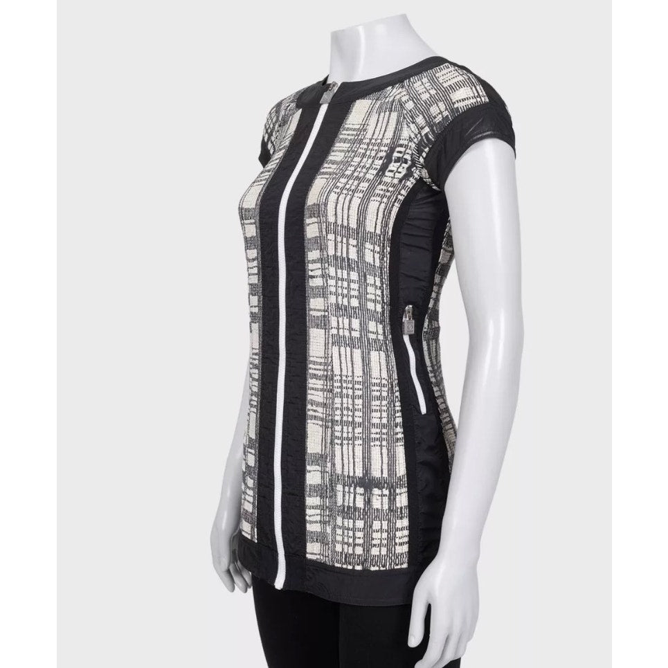 Chanel Vintage Black & White Short Sleeve Zip Cardigan FR 34 / XS Preo-wned