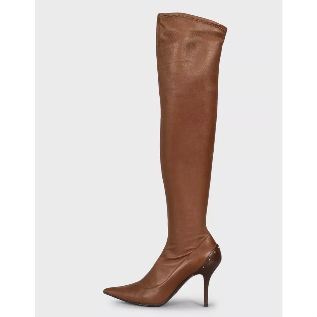 GUCCI Brown Leather Over-The-Knee Boots — EU 37.5 Pre-owned