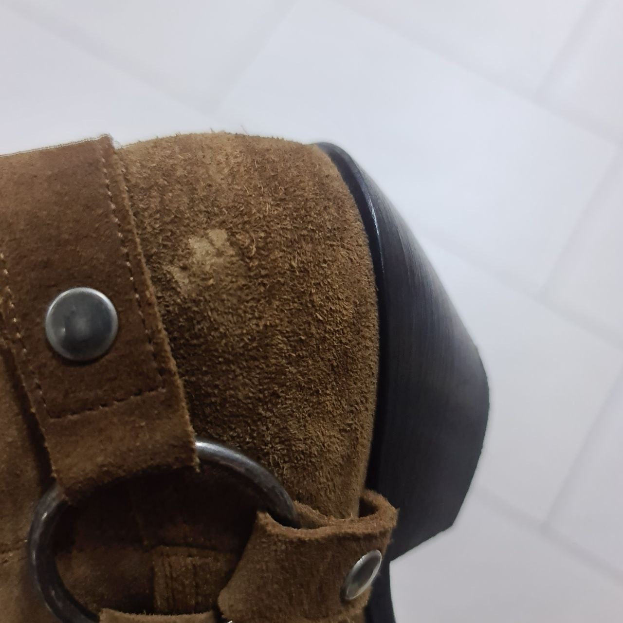 SAINT LAURENT Brown Suede WEST HARNESS Western Ankle Boots Sz.38.5 Pre-owned