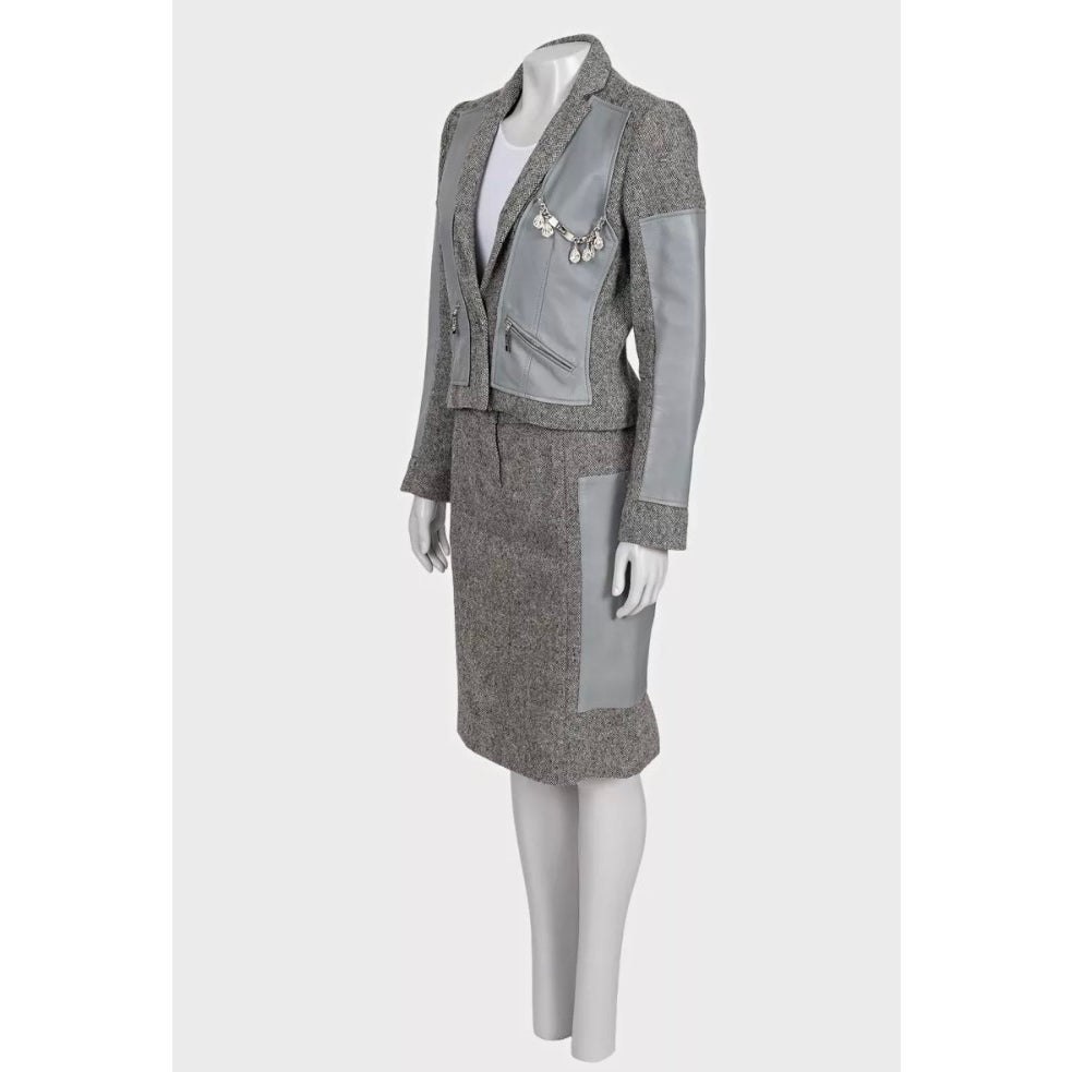 Christian Dior Gray Wool Silk Skirt Suit Sz.38 Pre-owned