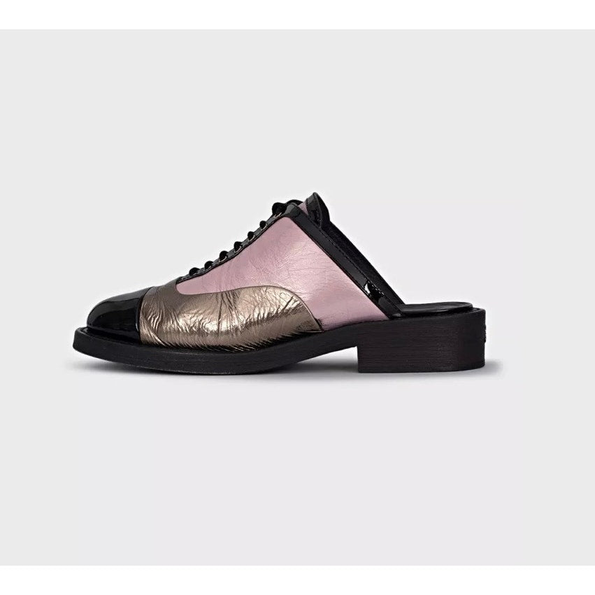 Chanel Tricolor Lace-Up Clogs Sz.38.5 Pre-owned