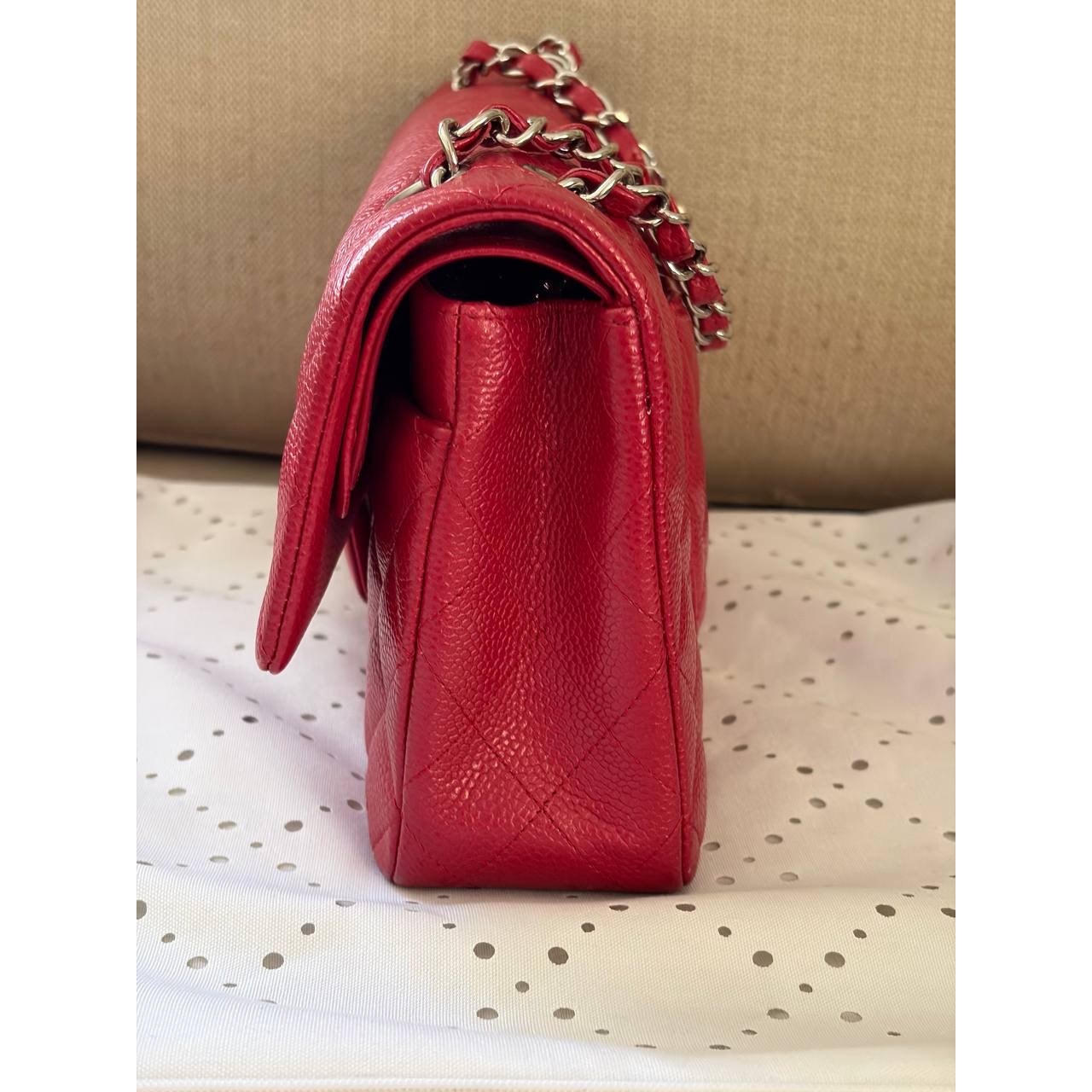 Chanel Timeless Medium 25 Red Grained Caviar Leather Flap Bag Pre-owned