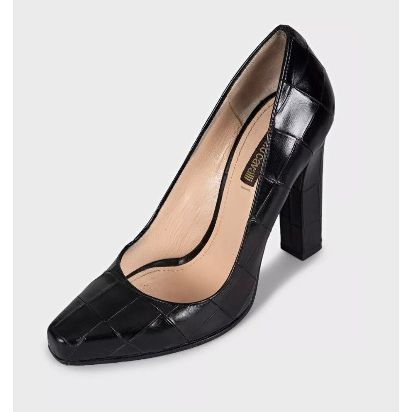 Roberto Cavalli Black Embossed Leather Block Heel Pumps Sz.36 Pre-owned