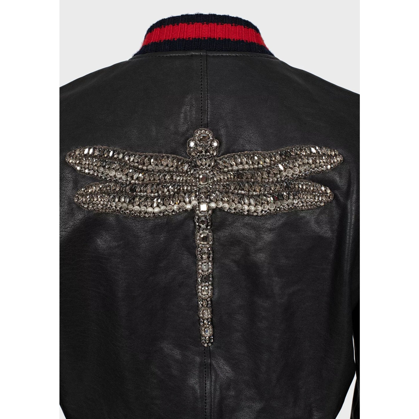 Gucci Dragonfly Embroidered Leather Bomber Jacket - IT40/S Pre-owned