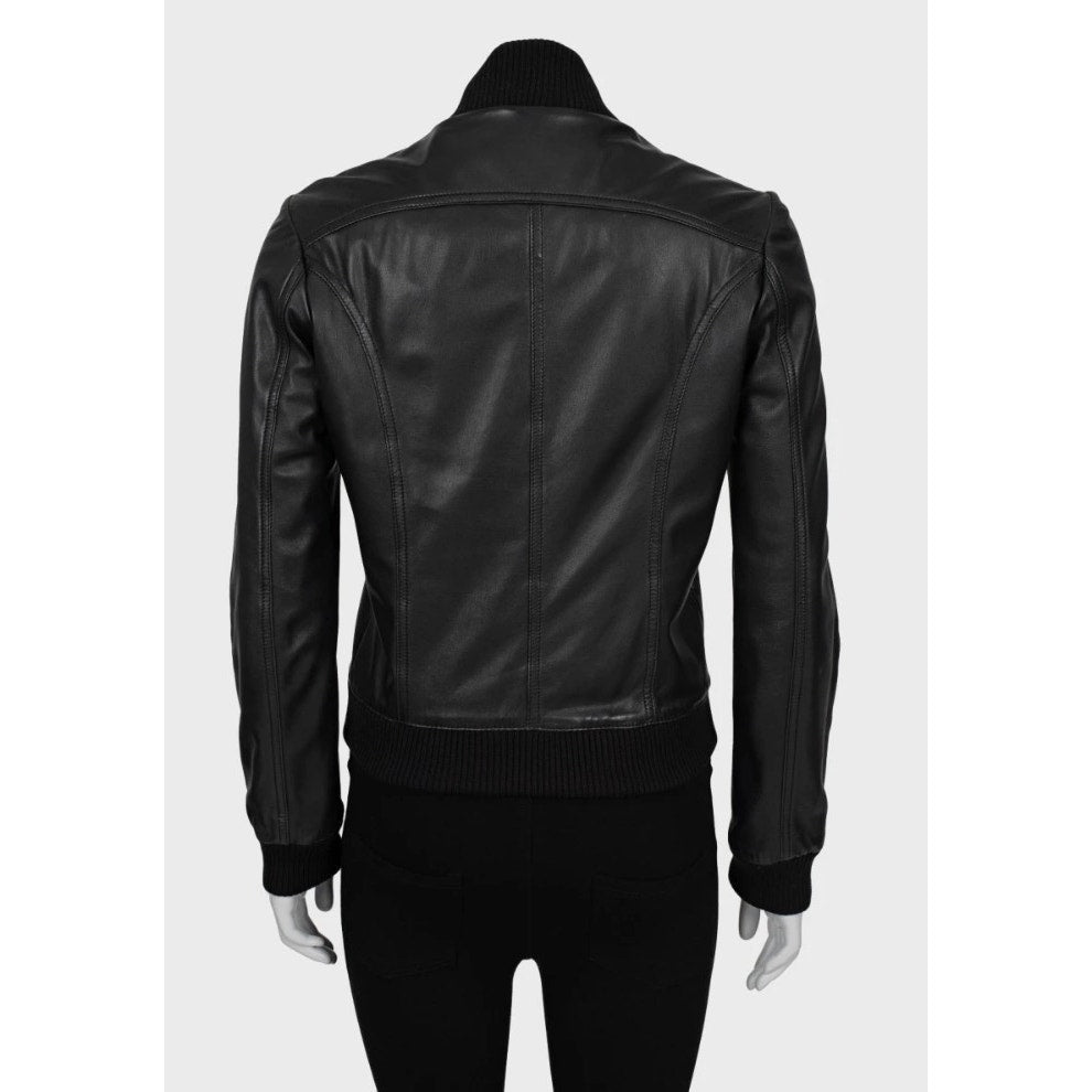 Dolce & Gabbana Black Leather Bomber Jacket - IT38/XS pre-owned