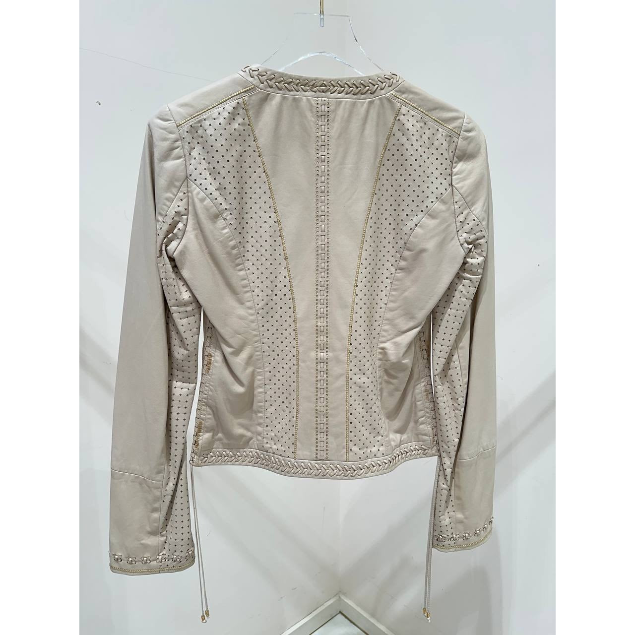 Roberto Cavalli Ivory Leather Cropped Jacket IT 40 Pre-owned