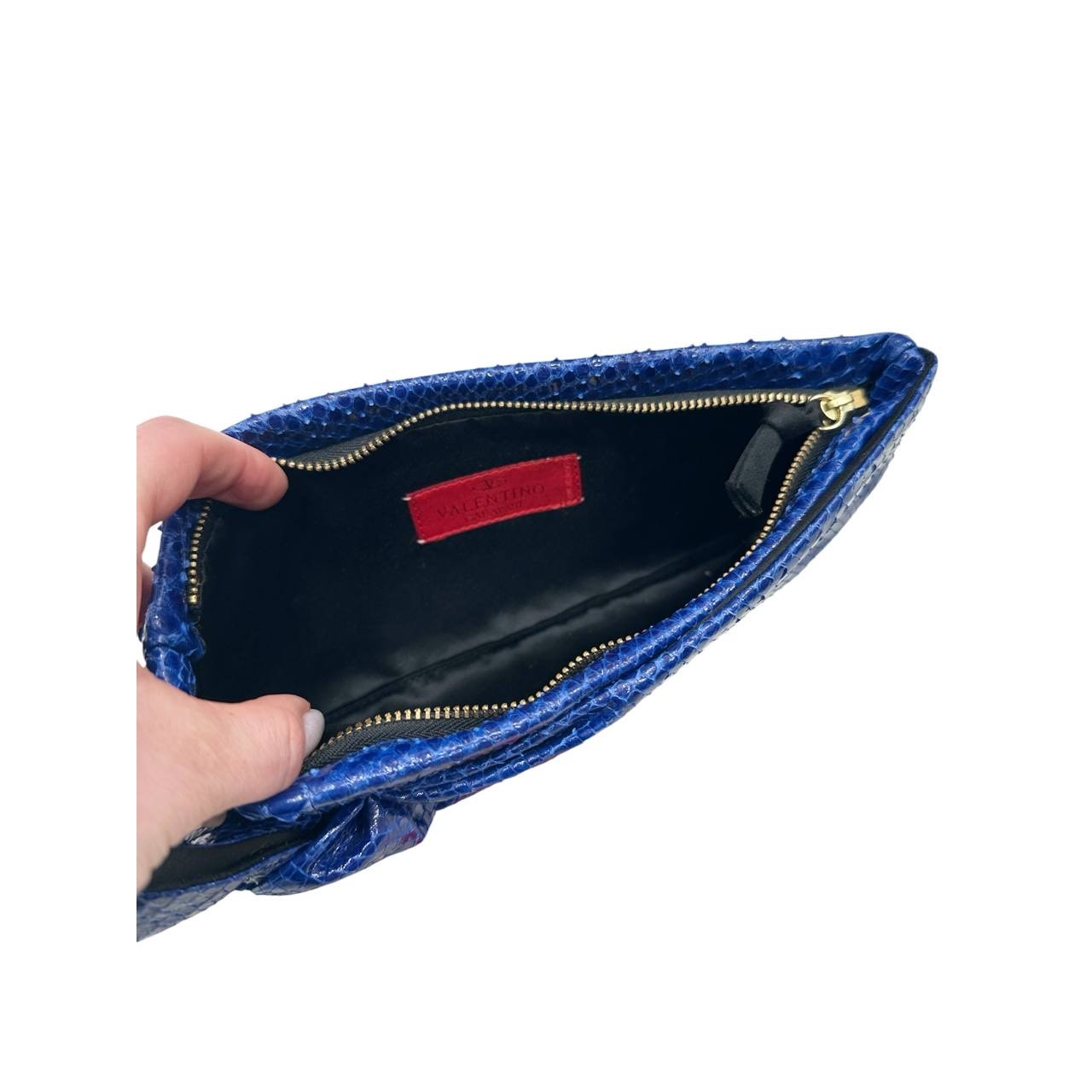 Valentino Garavani Blue Snakeskin Print Lambskin Clutch Bow Bag pre-owned