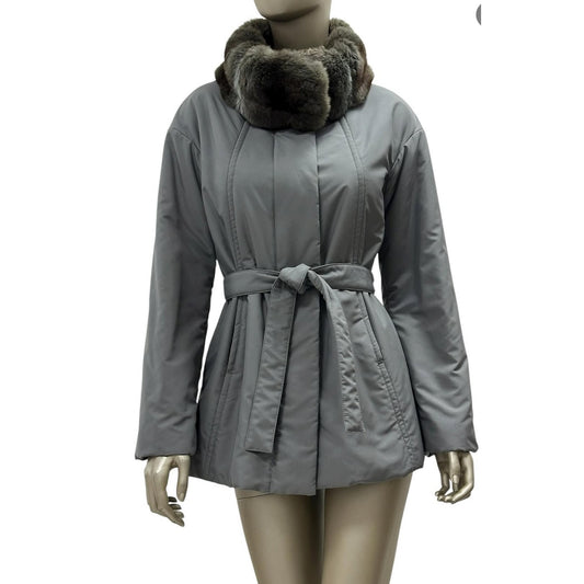 Loro Piana Grey Chinchilla Trim Cashmere Jacket Coat  Sz 42/S pre-owned