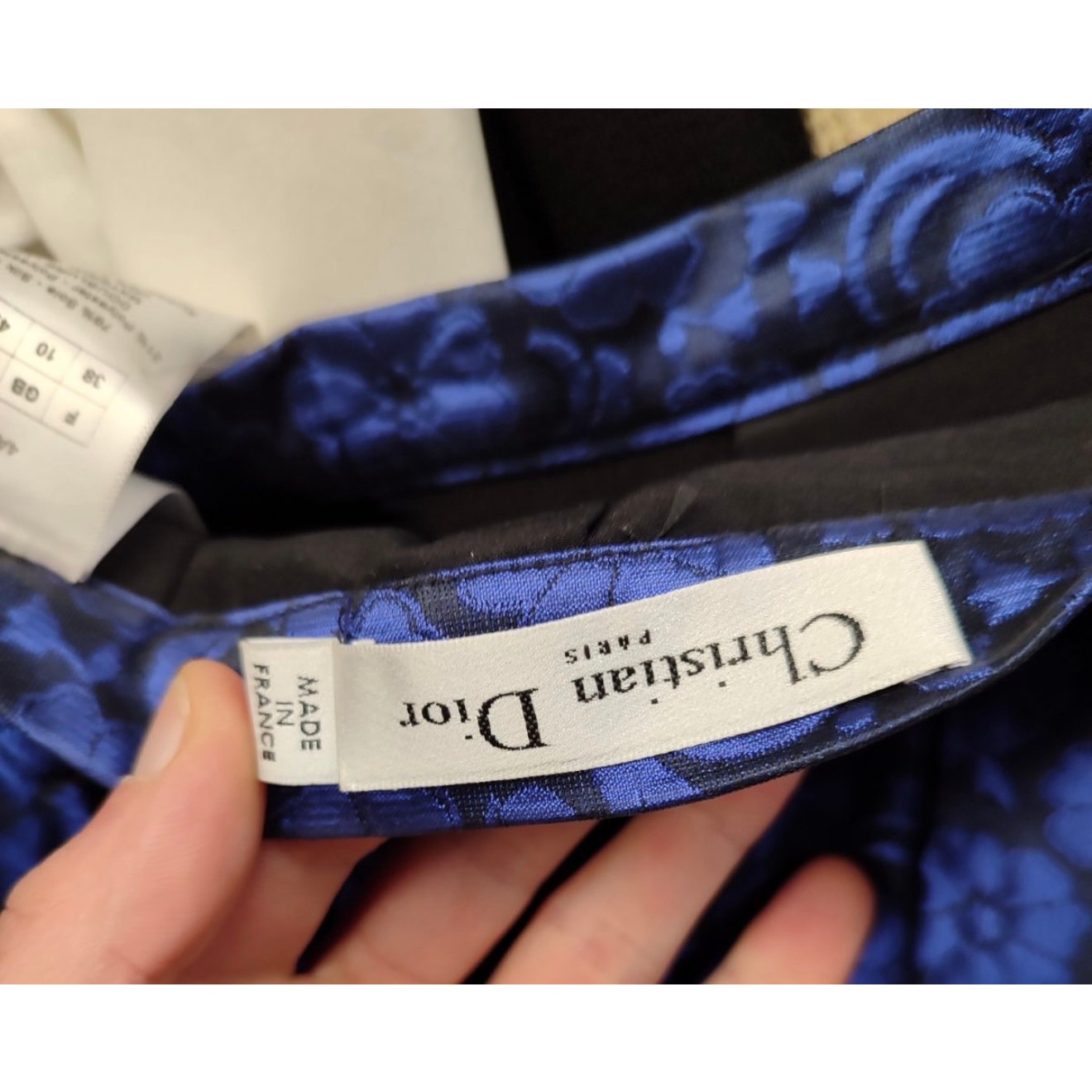 Christian Dior Blue Floral Silk Skirt - Sz M (EU 42) pre-owned