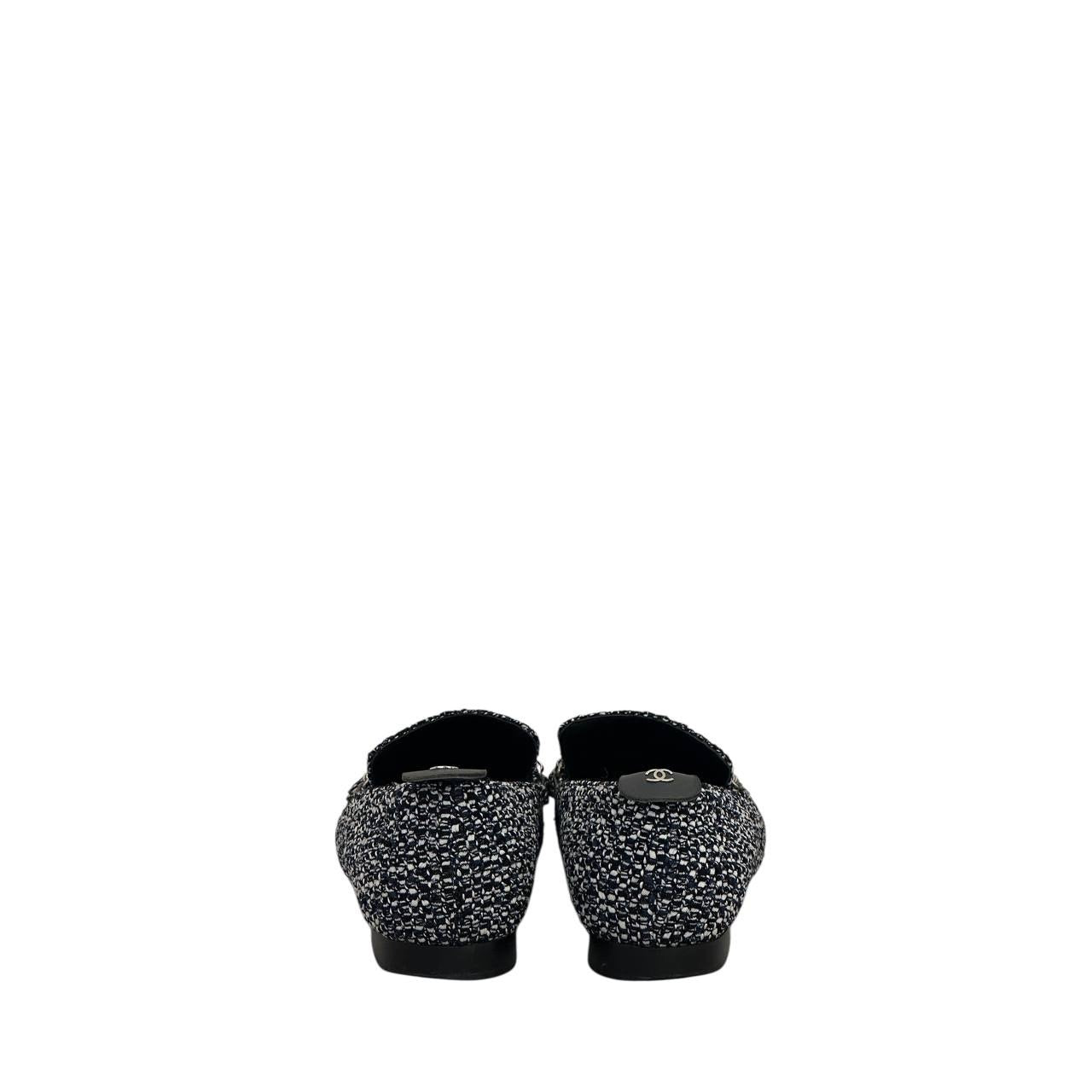 Chanel Tweed Chain Cap-Toe Loafers Sz 37.5 Pre-owned