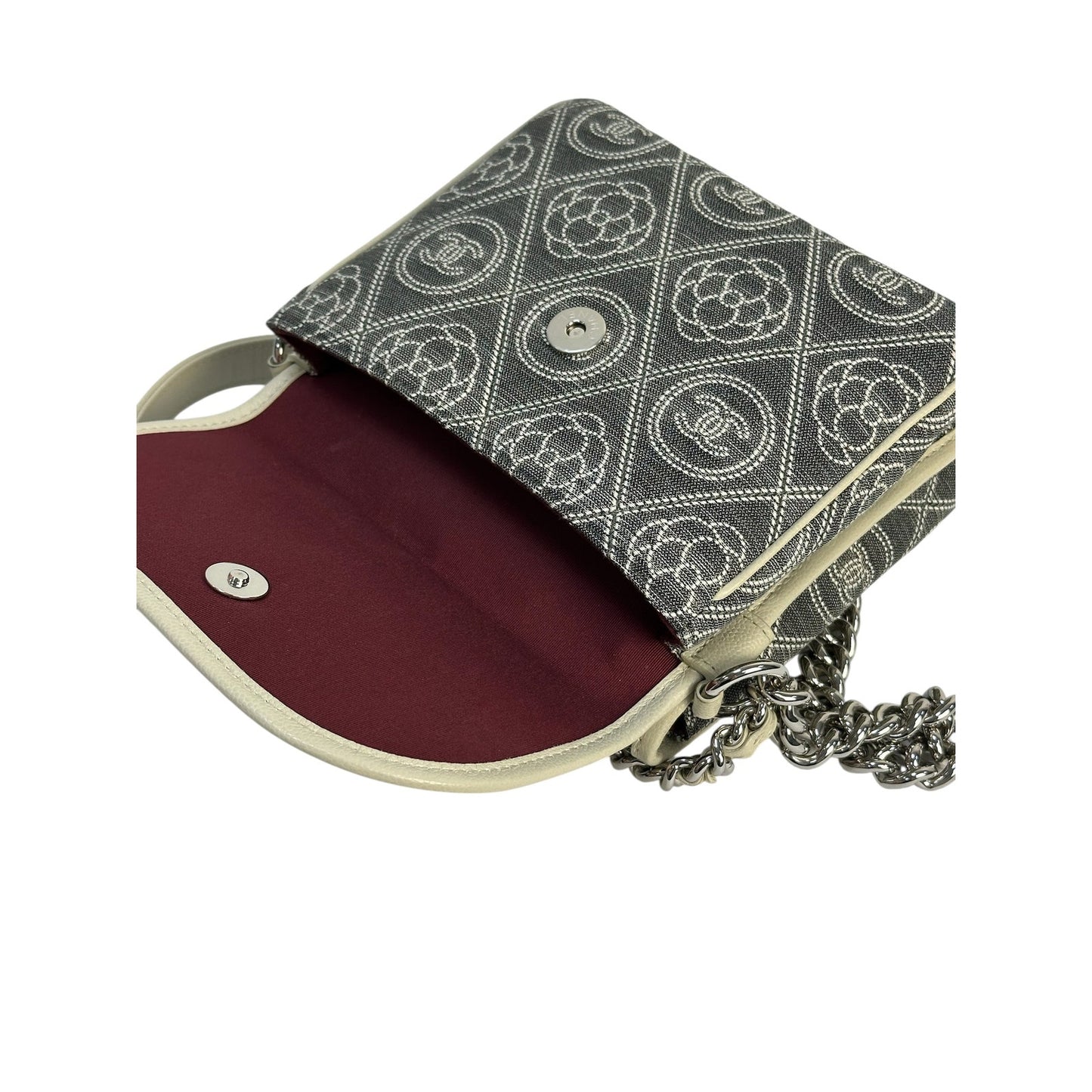 Chanel Camellia Double Side Flap Bag Quilted Printed Canvas Small Gray pre-owned