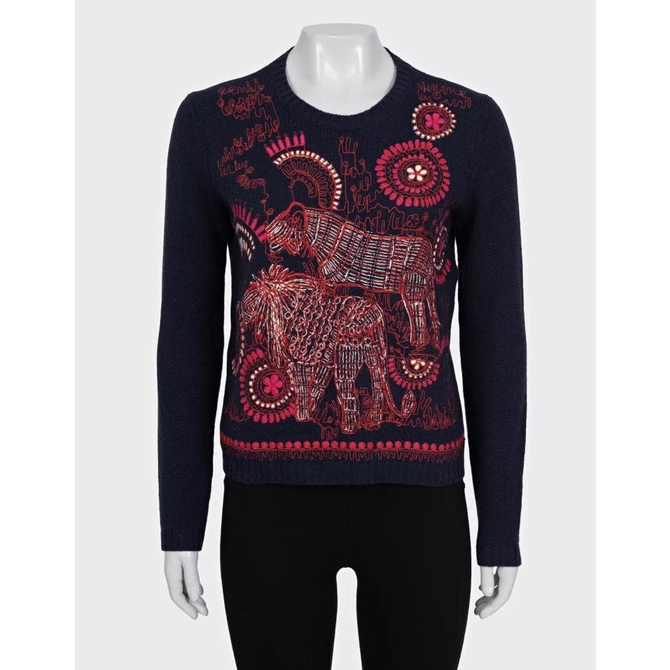Christian Dior Blue Cashmere Embroidered Jumper 38/M pre-owned